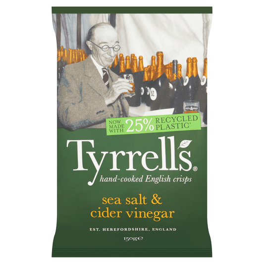 Tyrrells Sea Salt & Cider Vinegar Hand - Cooked English Crisps 150g - UK Food & Drink - 5060042641406
