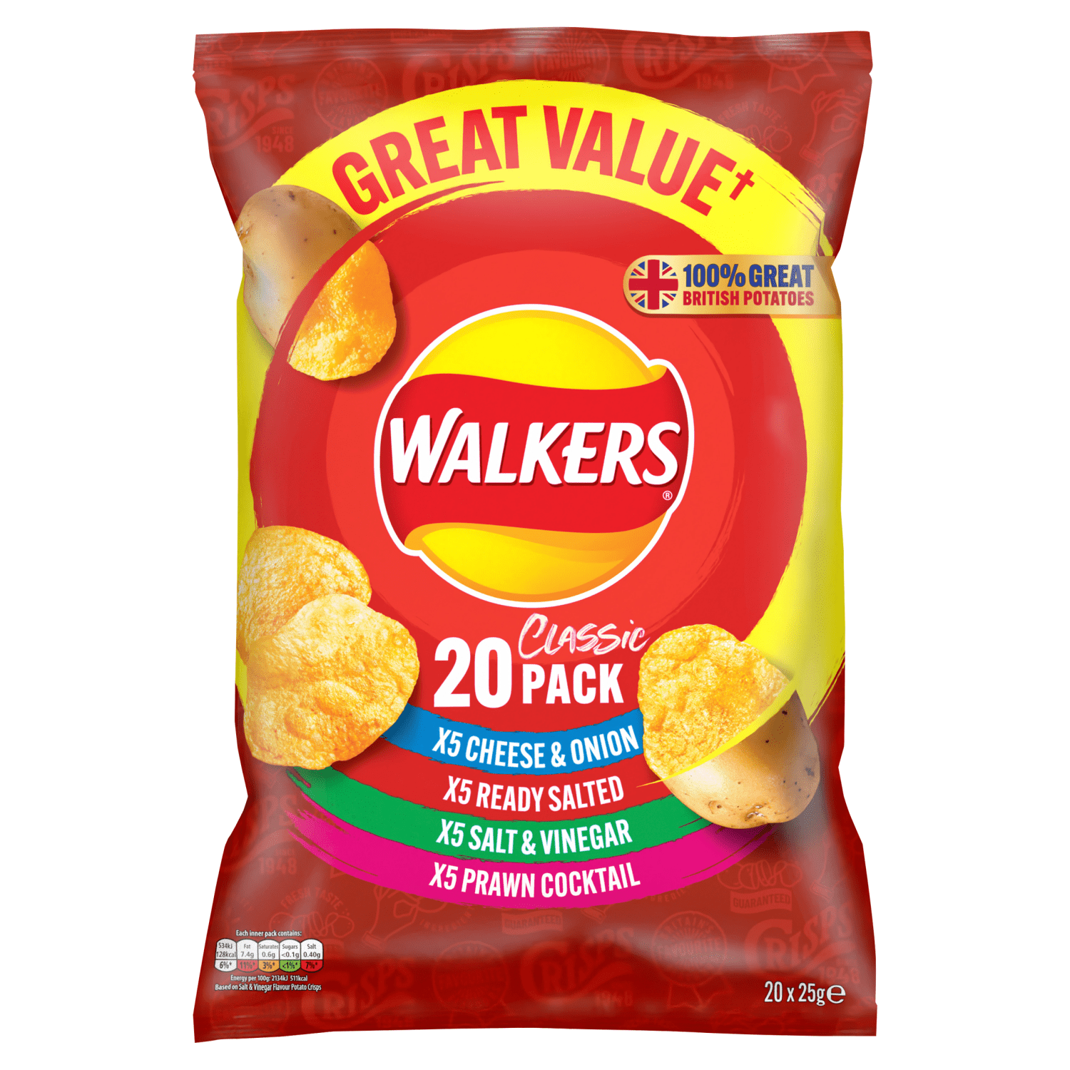 Walkers Classic Pack 20 x 25g - UK Food & Drink - 5000328020006