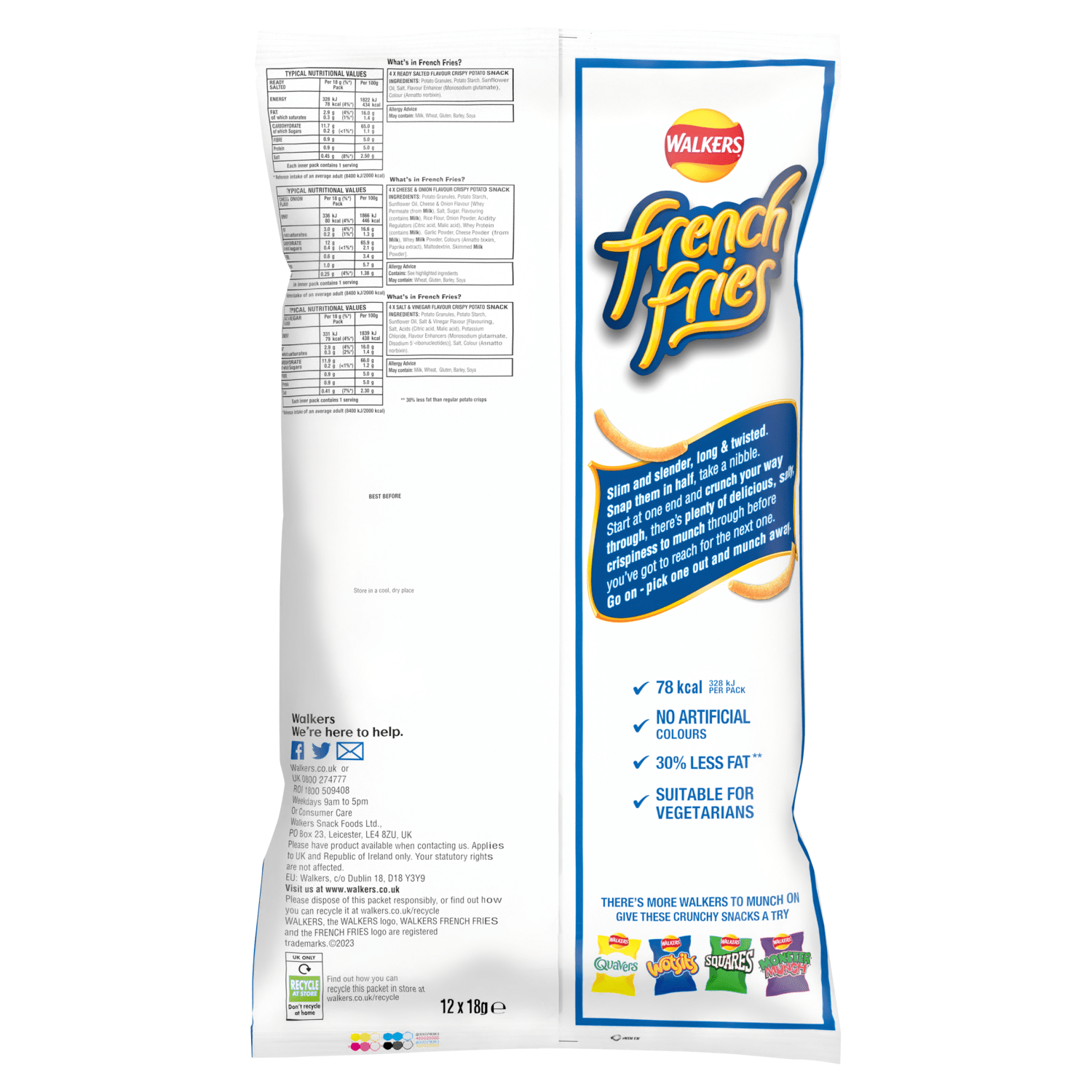 Walkers French Fries Flavour Crispy Potato Snacks 12 x 18g - UK Food & Drink - 5000328542546