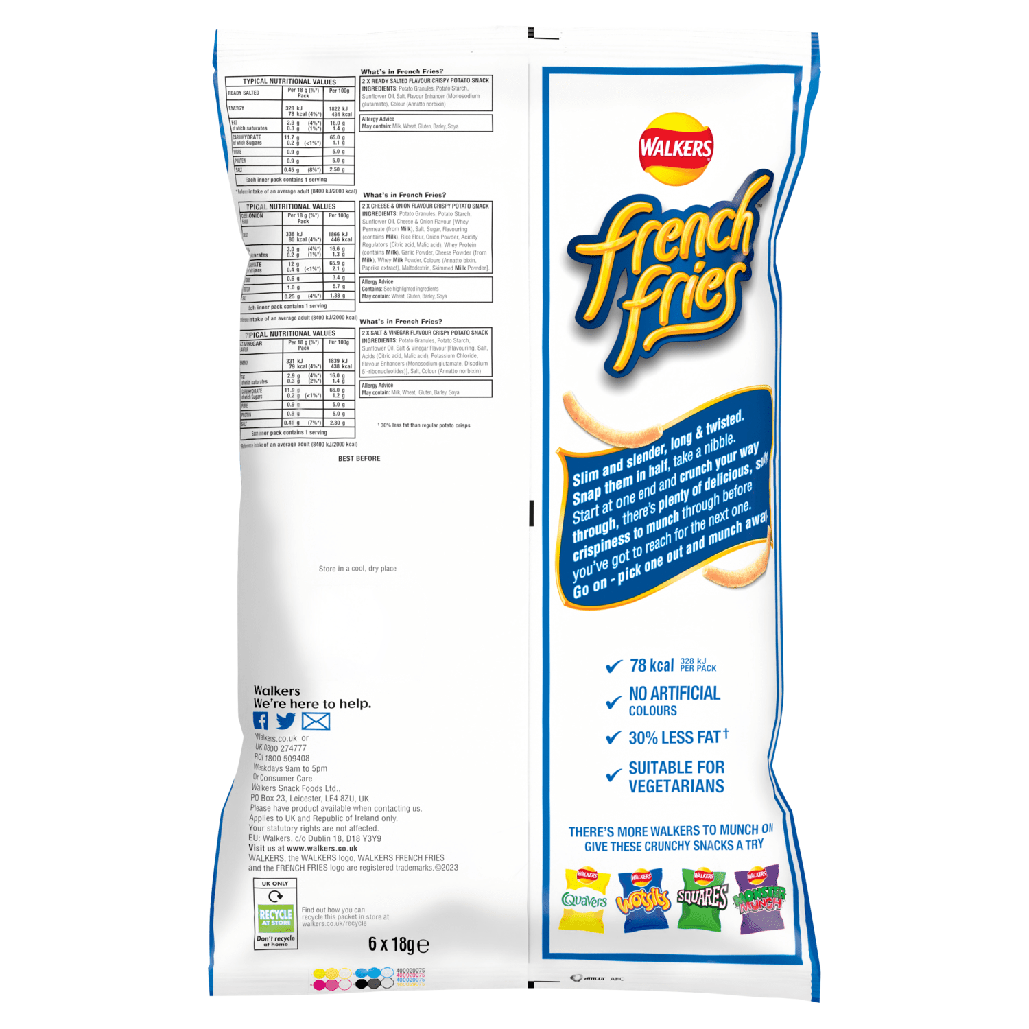 Walkers French Fries Flavour Crispy Potato Snacks 6 x 18g - UK Food & Drink - 5012005290107
