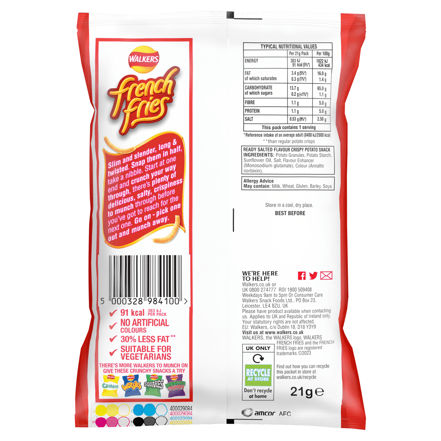 Walkers French Fries Ready Salted Snacks Crisps 21g - UK Food & Drink - 5000328984100