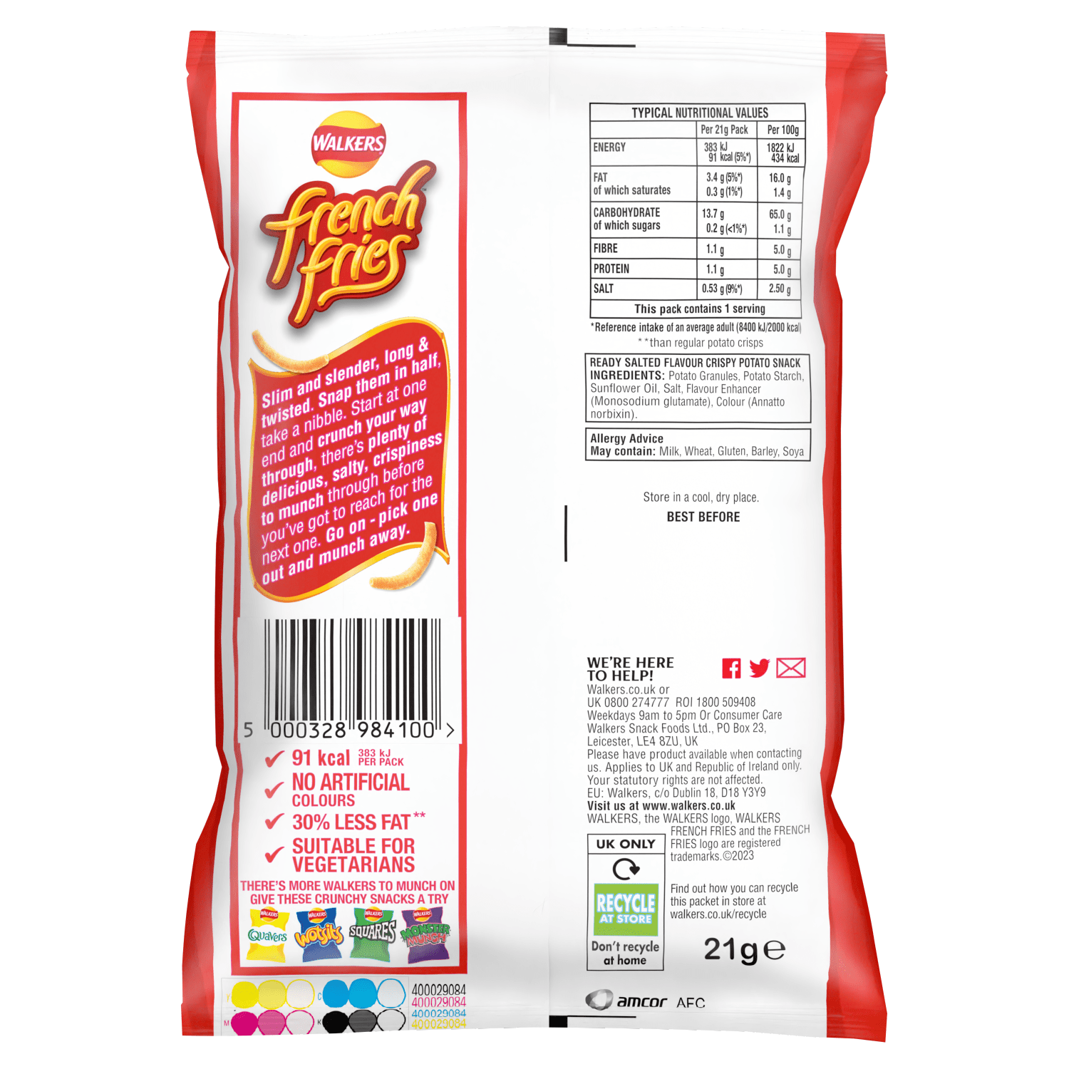 Walkers French Fries Ready Salted Snacks Crisps 21g - UK Food & Drink - 5000328984100