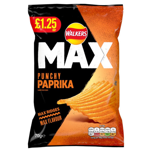 Walkers Max Paprika Pm 1.25 70G - UK Food & Drink - 5000328019437