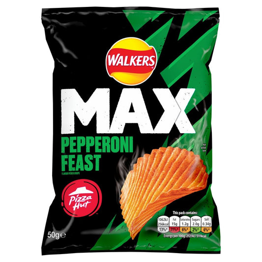 Walkers Max Pizza Hut Pepperoni Feast 50G - UK Food & Drink - 5000328022499