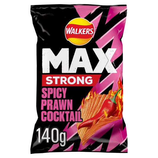 Walkers Max Strong Spicy Prawn Cocktail Sharing Crisps 140g - UK Food & Drink - 5000328015347