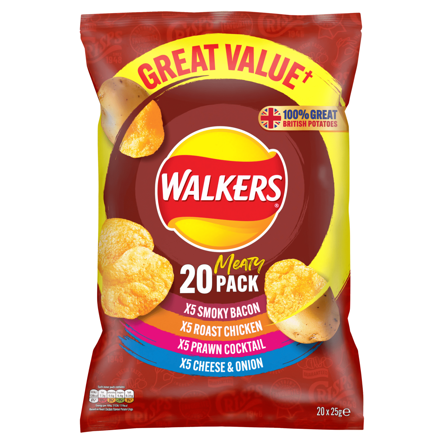 Walkers Meaty Pack 20 x 25g - UK Food & Drink - 5000328019970