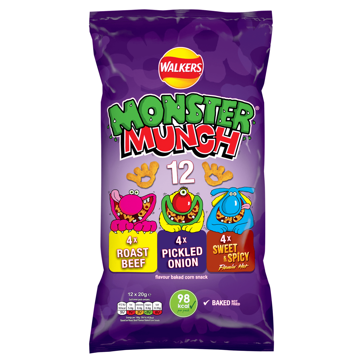 Walkers Monster Munch Flavour Baked Corn Snack 12 x 20g - UK Food & Drink - 5000328014715
