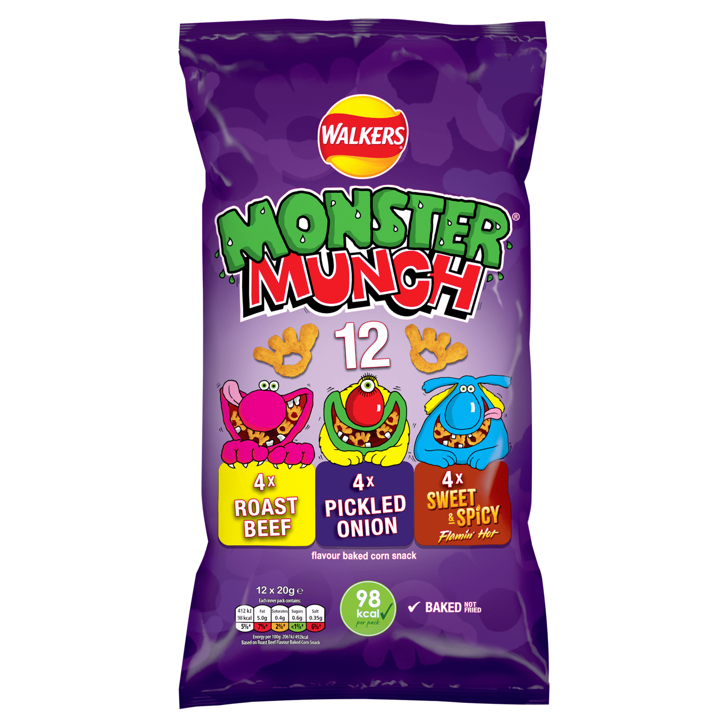 Walkers Monster Munch Flavour Baked Corn Snack 12 x 20g - UK Food & Drink - 5000328014715