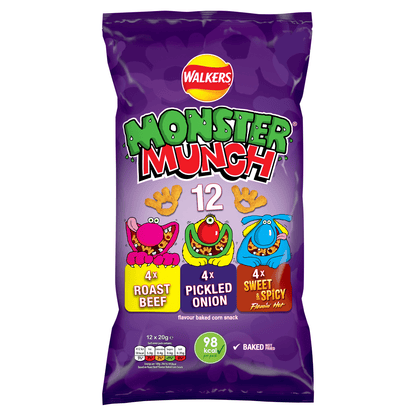 Walkers Monster Munch Flavour Baked Corn Snack 12 x 20g - UK Food & Drink - 5000328014715