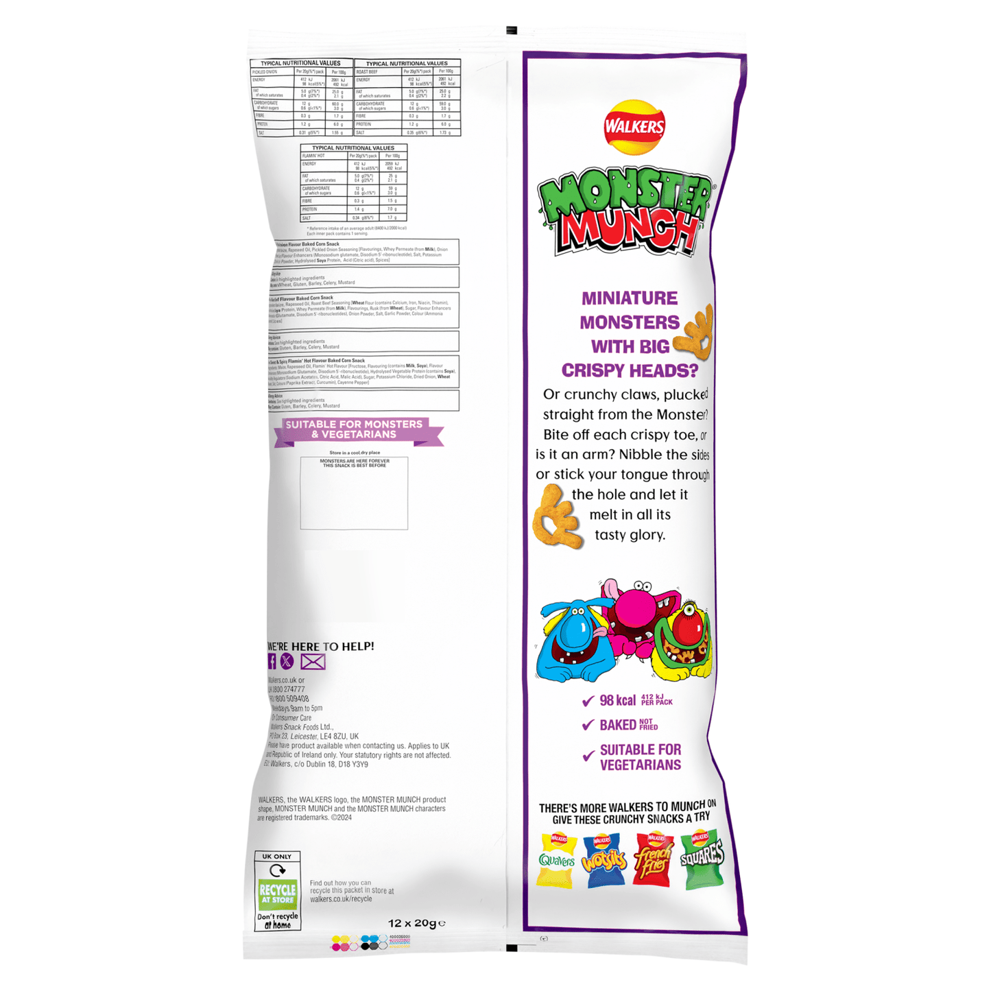 Walkers Monster Munch Flavour Baked Corn Snack 12 x 20g - UK Food & Drink - 5000328014715