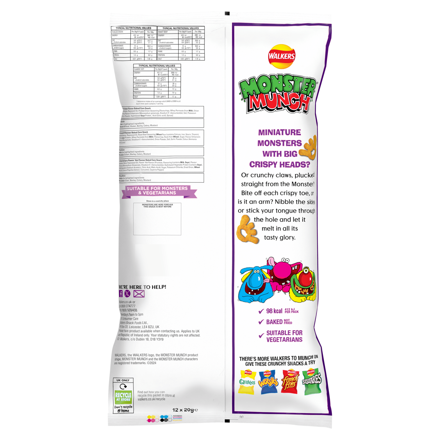 Walkers Monster Munch Flavour Baked Corn Snack 12 x 20g - UK Food & Drink - 5000328014715