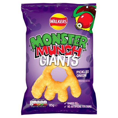 Walkers Monster Munch Giants Pickled Onion Sharing Snacks Crisps 85g - UK Food & Drink - 5000328219769