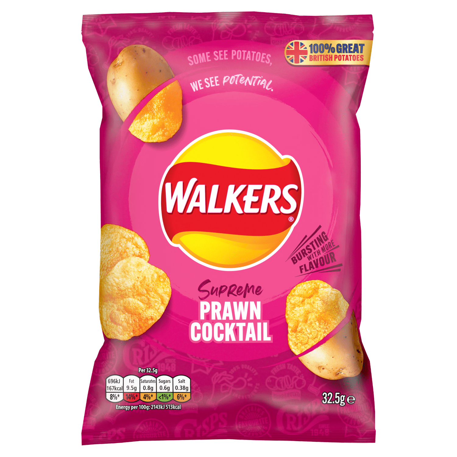 Walkers Prawn Cocktail Crisps 32.5g - UK Food & Drink - 5000328452579