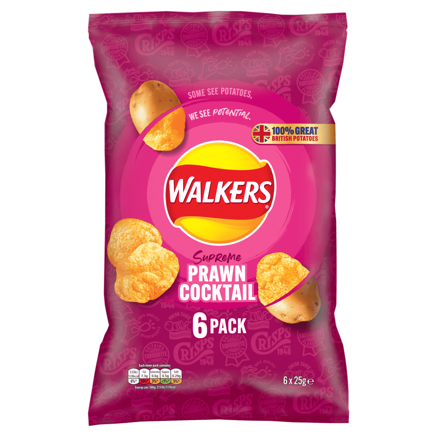 Walkers Prawn Cocktail Multipack Crisps 6 x 25g - UK Food & Drink - 5000328376240