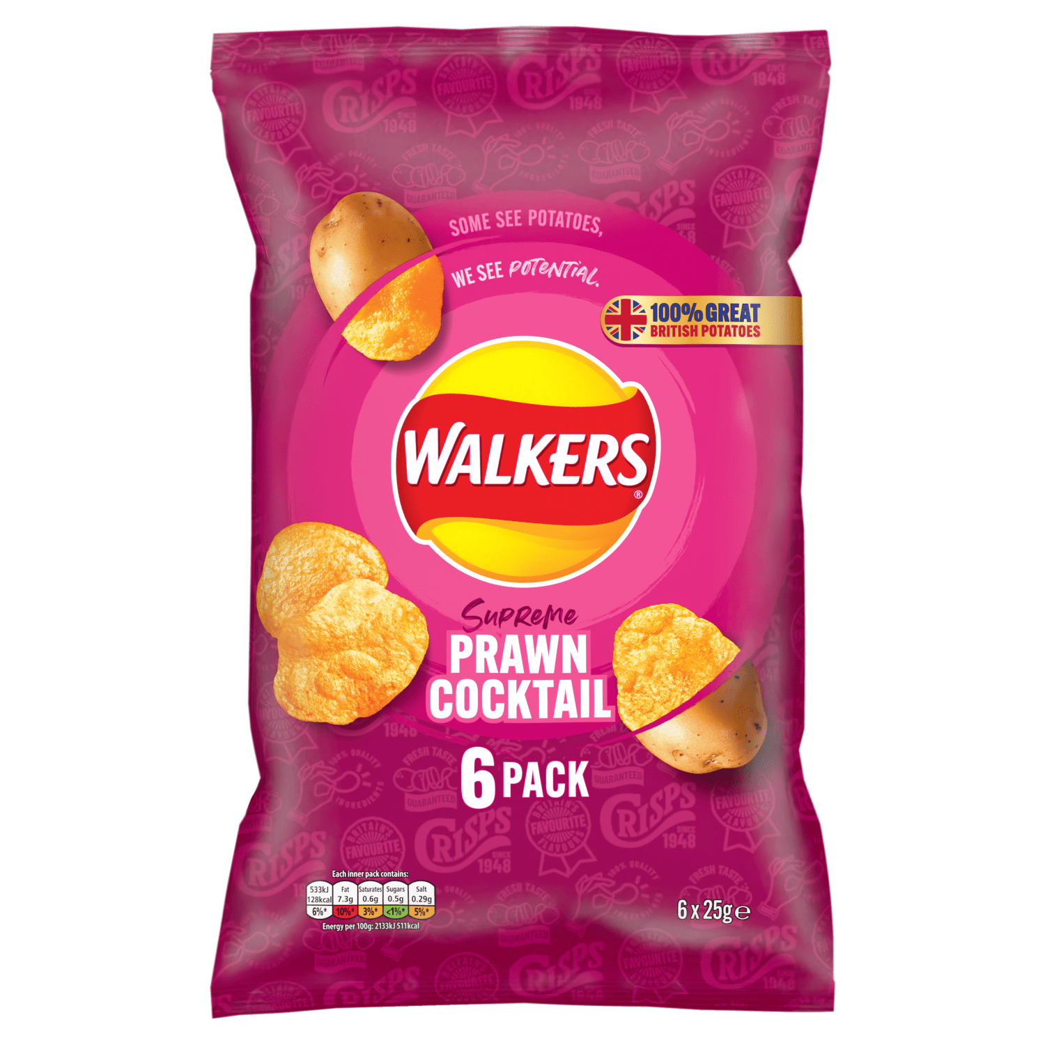 Walkers Prawn Cocktail Multipack Crisps 6 x 25g - UK Food & Drink - 5000328376240