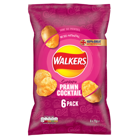 Walkers Prawn Cocktail Multipack Crisps 6 x 25g - UK Food & Drink - 5000328376240