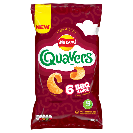 Walkers Quavers BBQ Multipack Snacks Crisps 6x16g - UK Food & Drink - 5000328019123
