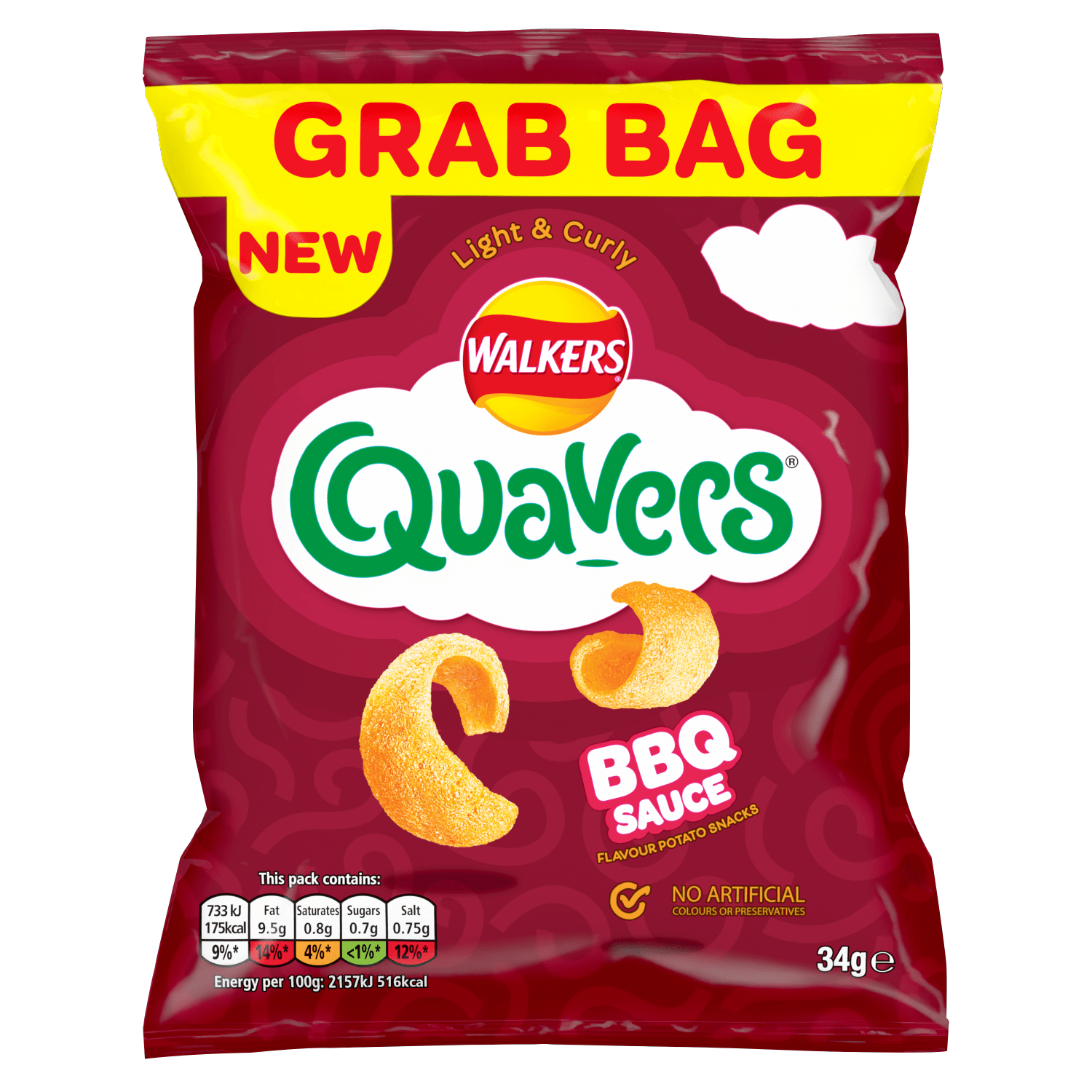 Walkers Quavers BBQ Sauce Snacks Crisps 34g - UK Food & Drink - 5000328019154