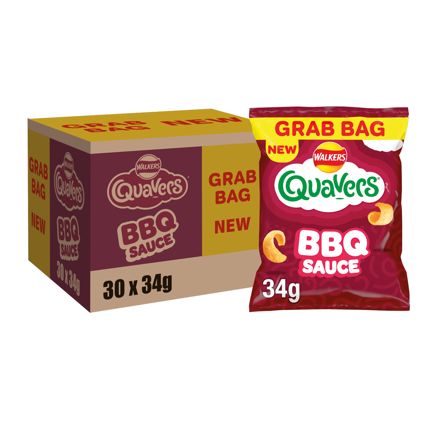 Walkers Quavers BBQ Sauce Snacks Crisps 34g - UK Food & Drink - 5000328019154