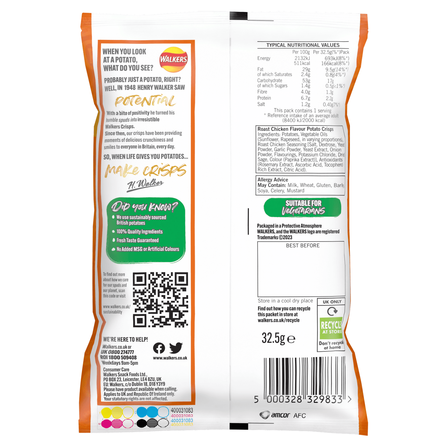 Walkers Roast Chicken Crisps 32.5g - UK Food & Drink - 5000328329833