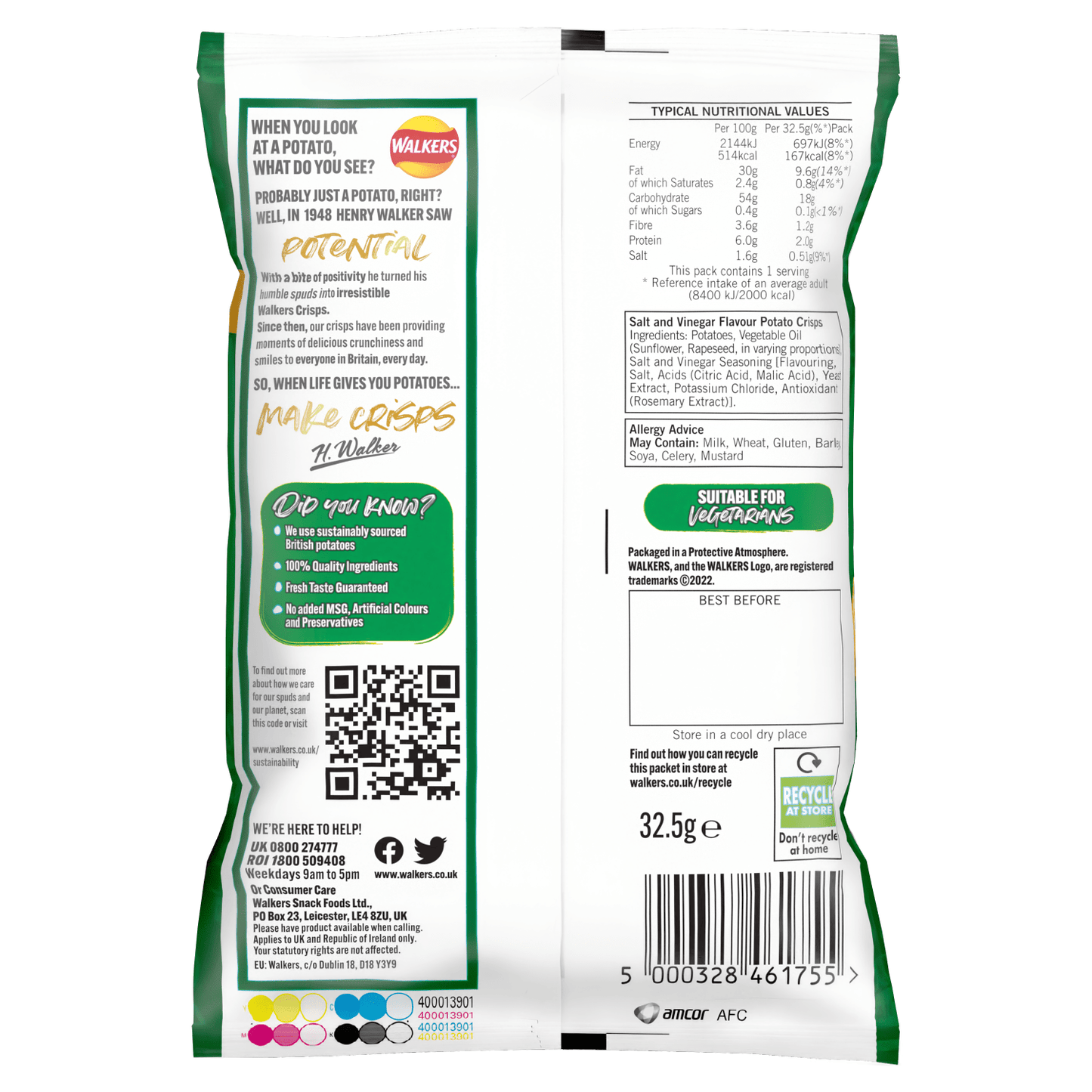 Walkers Salt & Vinegar Crisps 32.5g - UK Food & Drink - 5000328461755