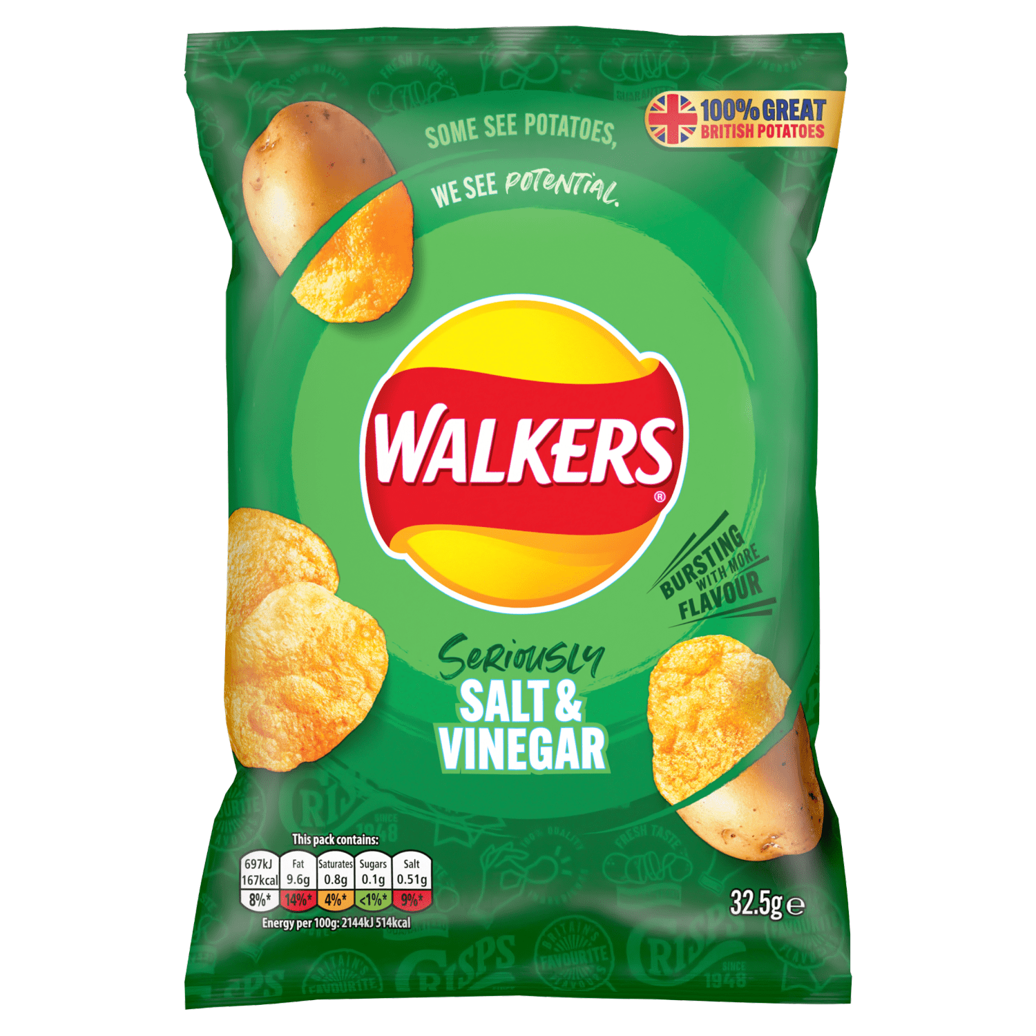 Walkers Salt & Vinegar Crisps 32.5g - UK Food & Drink - 5000328461755