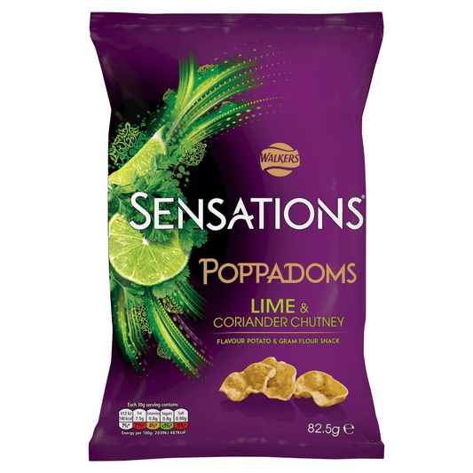 Walkers Sensations Lime & Coriander Chutney Sharing Poppadoms 82.5g - UK Food & Drink - 5000328428581