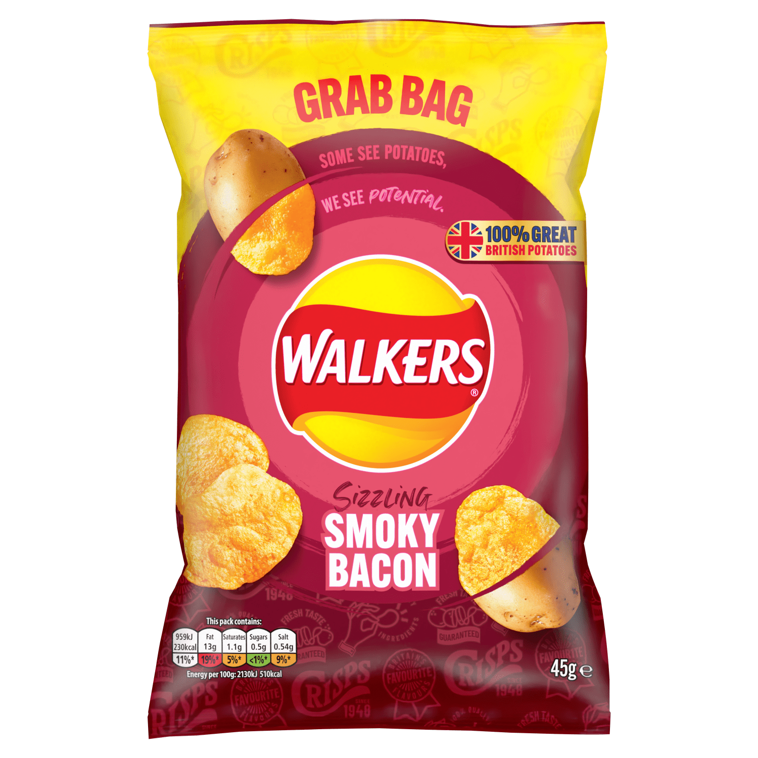 Walkers Smoky Bacon Crisps 45g - UK Food & Drink - 5000328271095