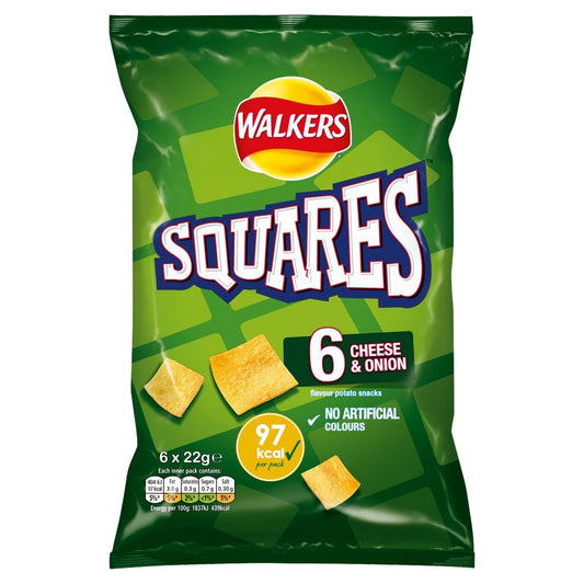 Walkers Squares Cheese & Onion 6Pk 6 X 22G - UK Food & Drink - 5000328107462