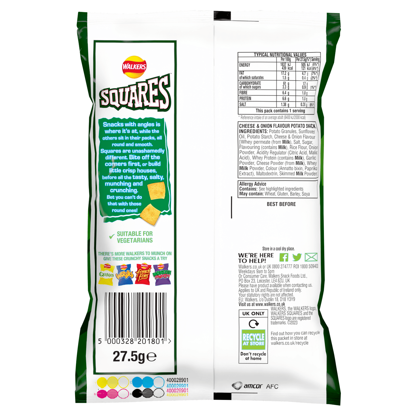 Walkers Squares Cheese & Onion Snacks Crisps 27.5g - UK Food & Drink - 5000328201801