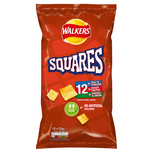 Walkers Squares Flavour Potato Snacks 12 x 22g - UK Food & Drink - 5000328868479