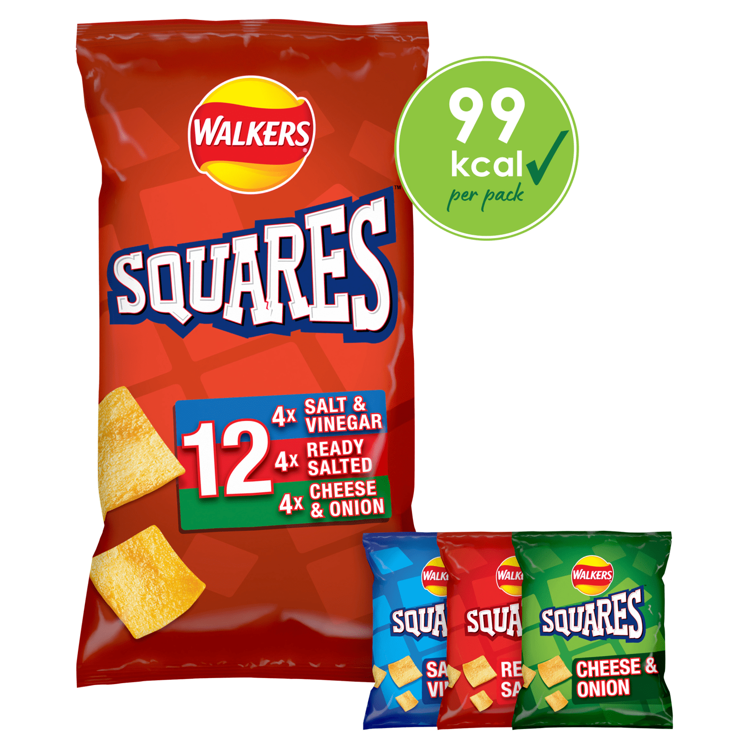 Walkers Squares Flavour Potato Snacks 12 x 22g - UK Food & Drink - 5000328868479