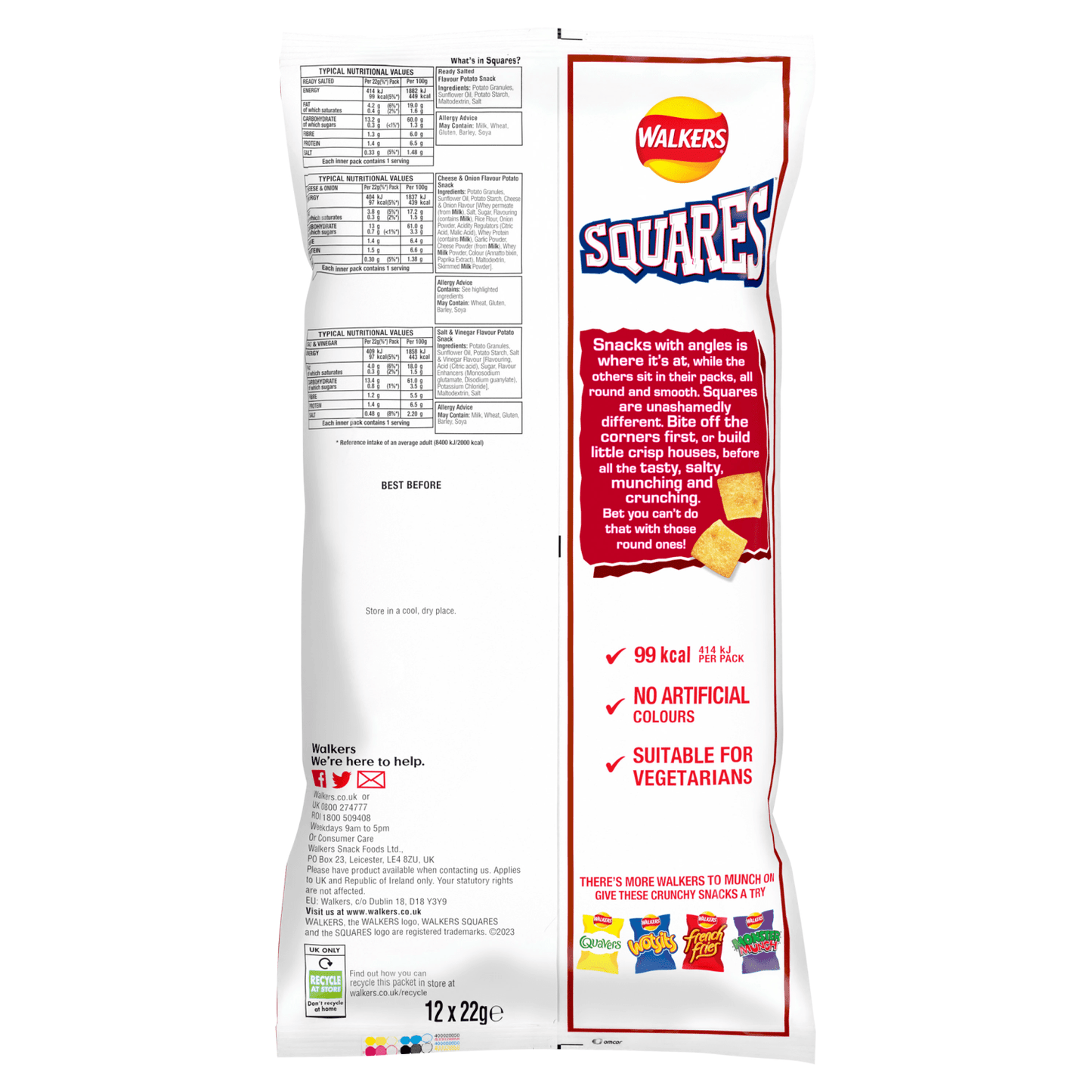 Walkers Squares Flavour Potato Snacks 12 x 22g - UK Food & Drink - 5000328868479