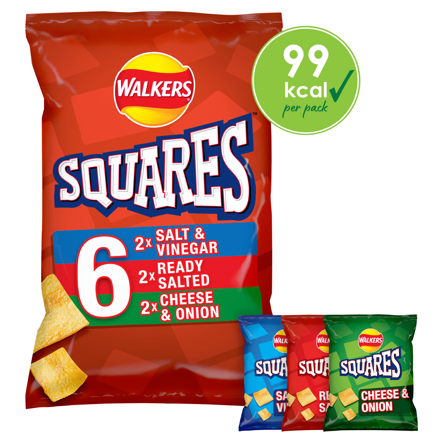 Walkers Squares Flavour Potato Snacks 6 x 22g - UK Food & Drink - 5000328839400