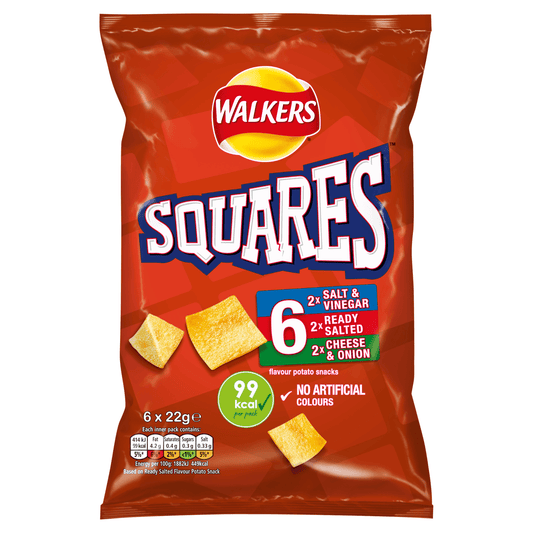 Walkers Squares Flavour Potato Snacks 6 x 22g - UK Food & Drink - 5000328839400