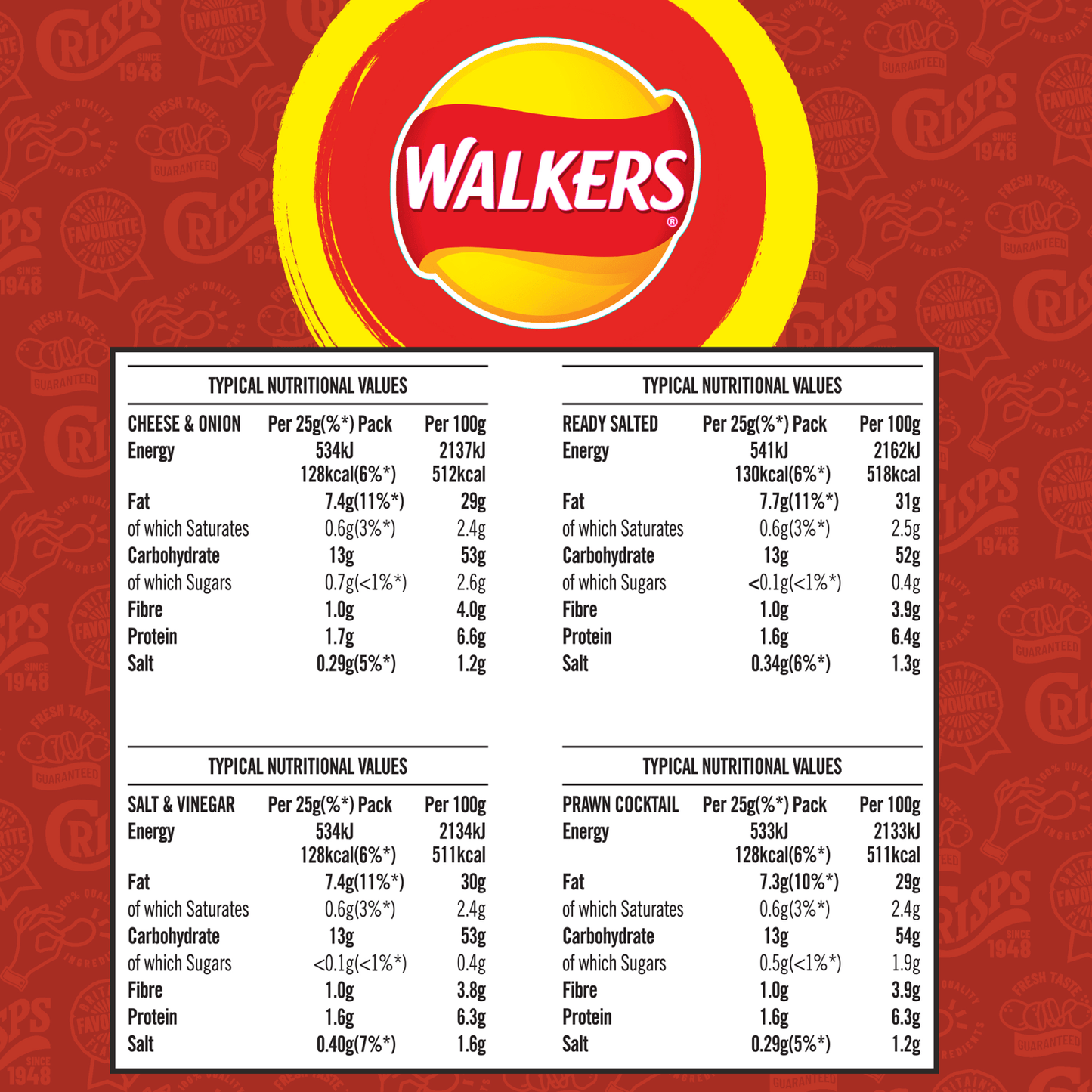 Walkers Variety 20 x 25g - UK Food & Drink - 5000328020112