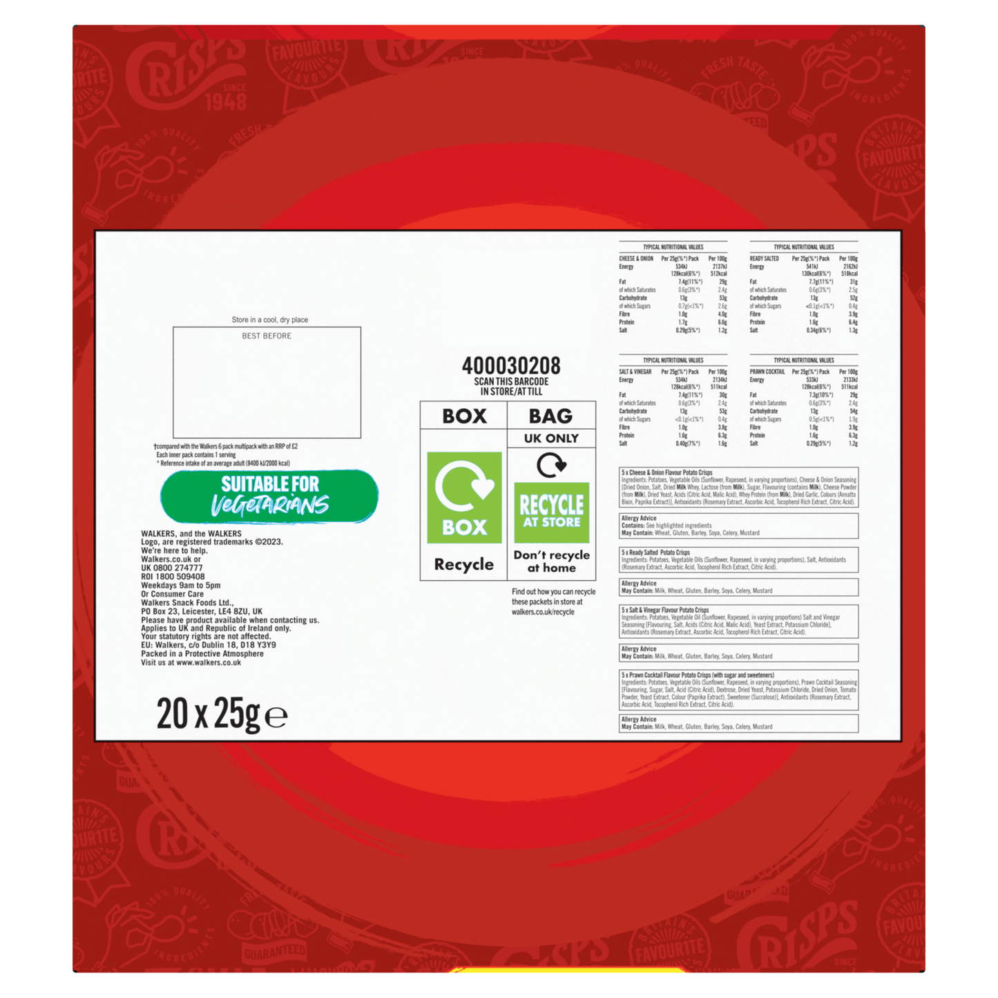 Walkers Variety 20 x 25g - UK Food & Drink - 5000328020112
