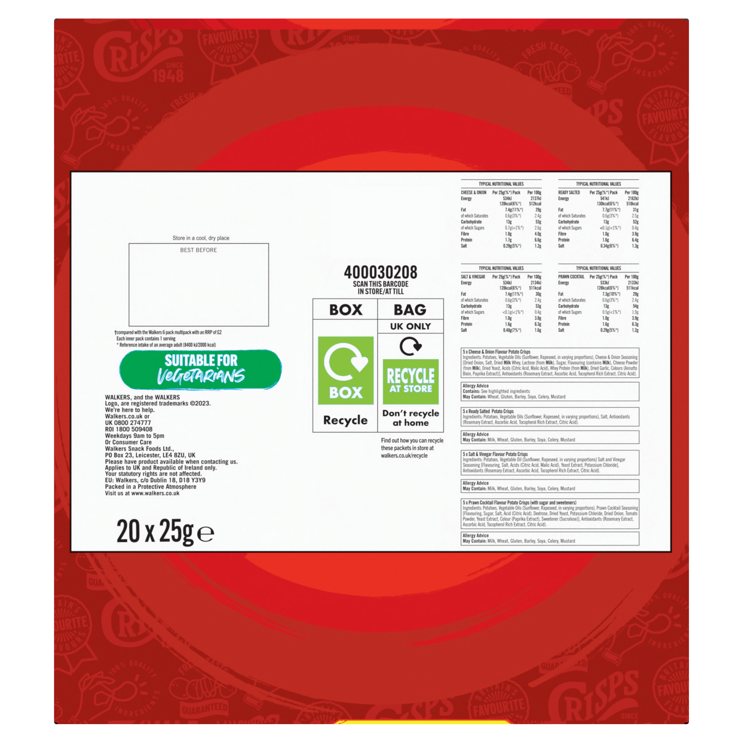 Walkers Variety 20 x 25g - UK Food & Drink - 5000328020112