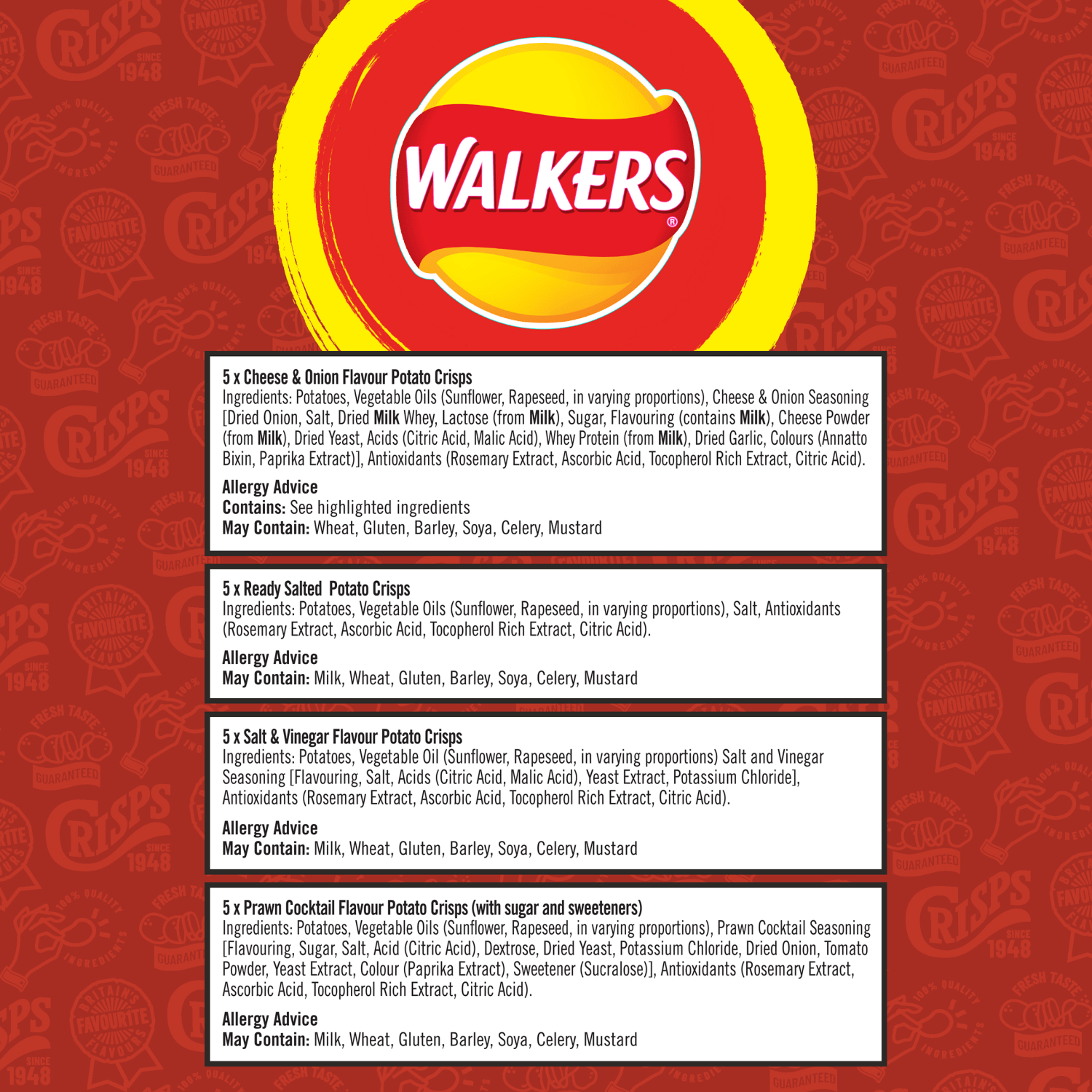 Walkers Variety 20 x 25g - UK Food & Drink - 5000328020112