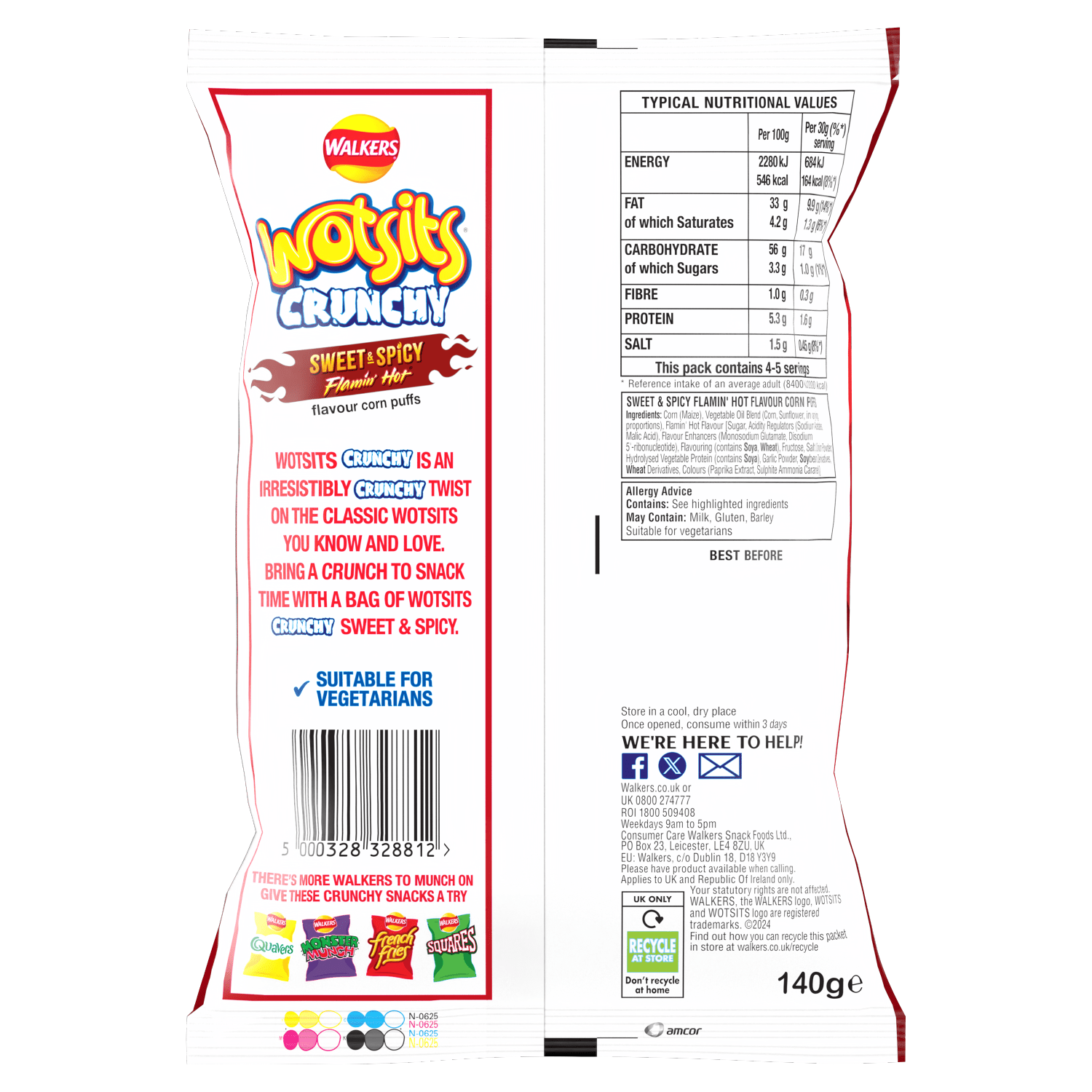 Walkers Wotsits Crunchy Sweet & Spicy Sharing Snacks Crisps 140g - UK Food & Drink - 5000328328812