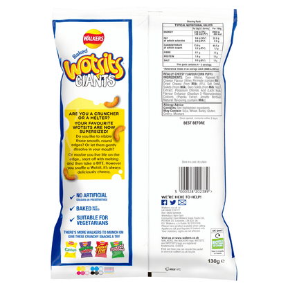 Walkers Wotsits Giants Really Cheesy Sharing Snacks Crisps 130g - UK Food & Drink - 5000328202389