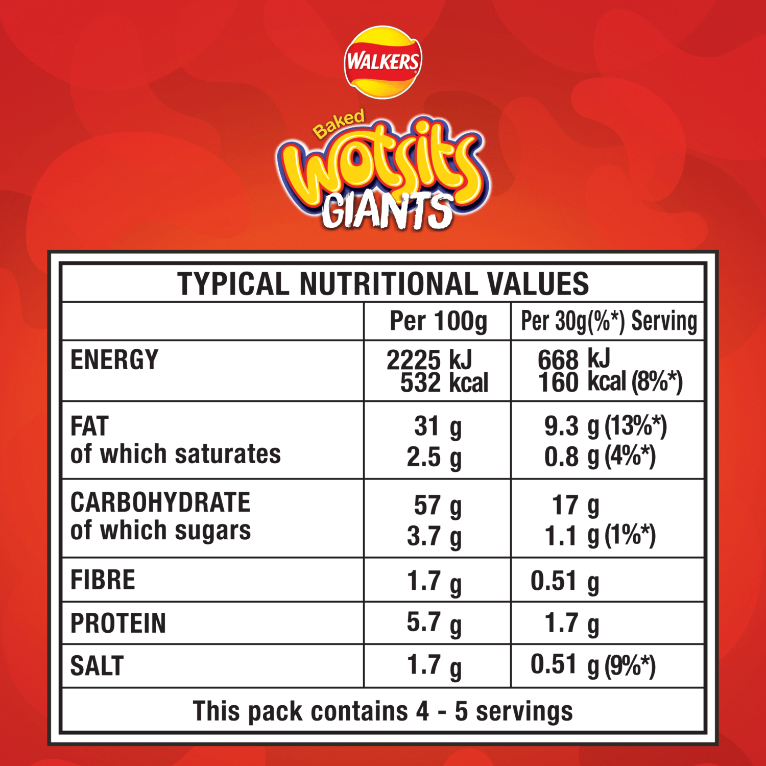 Walkers Wotsits Giants Sweet & Spicy Snacks Crisps 130g - UK Food & Drink - 5000328202464