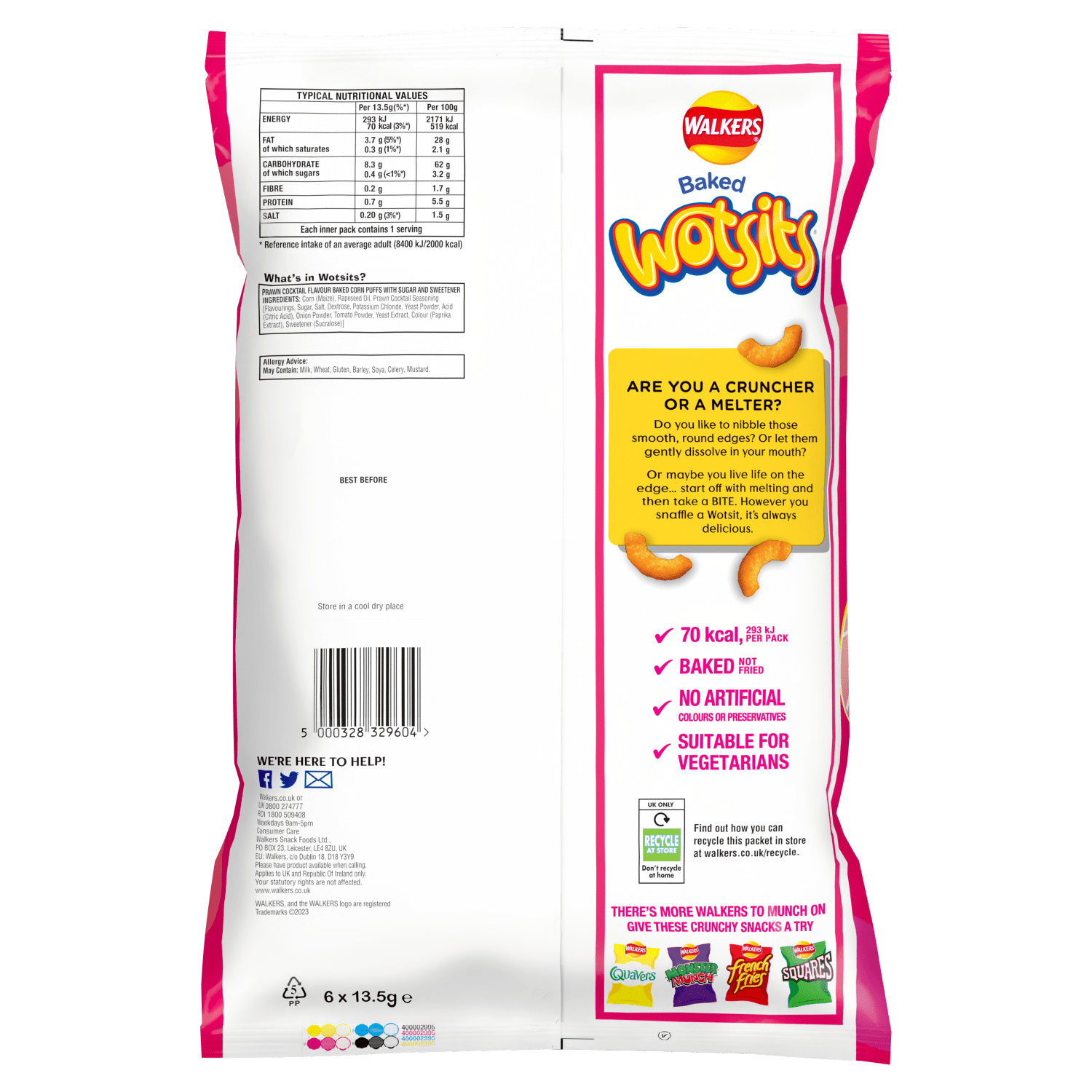 Walkers Wotsits Prawn Cocktail Snacks Crisps 6X13.5g - UK Food & Drink - 5000328329604