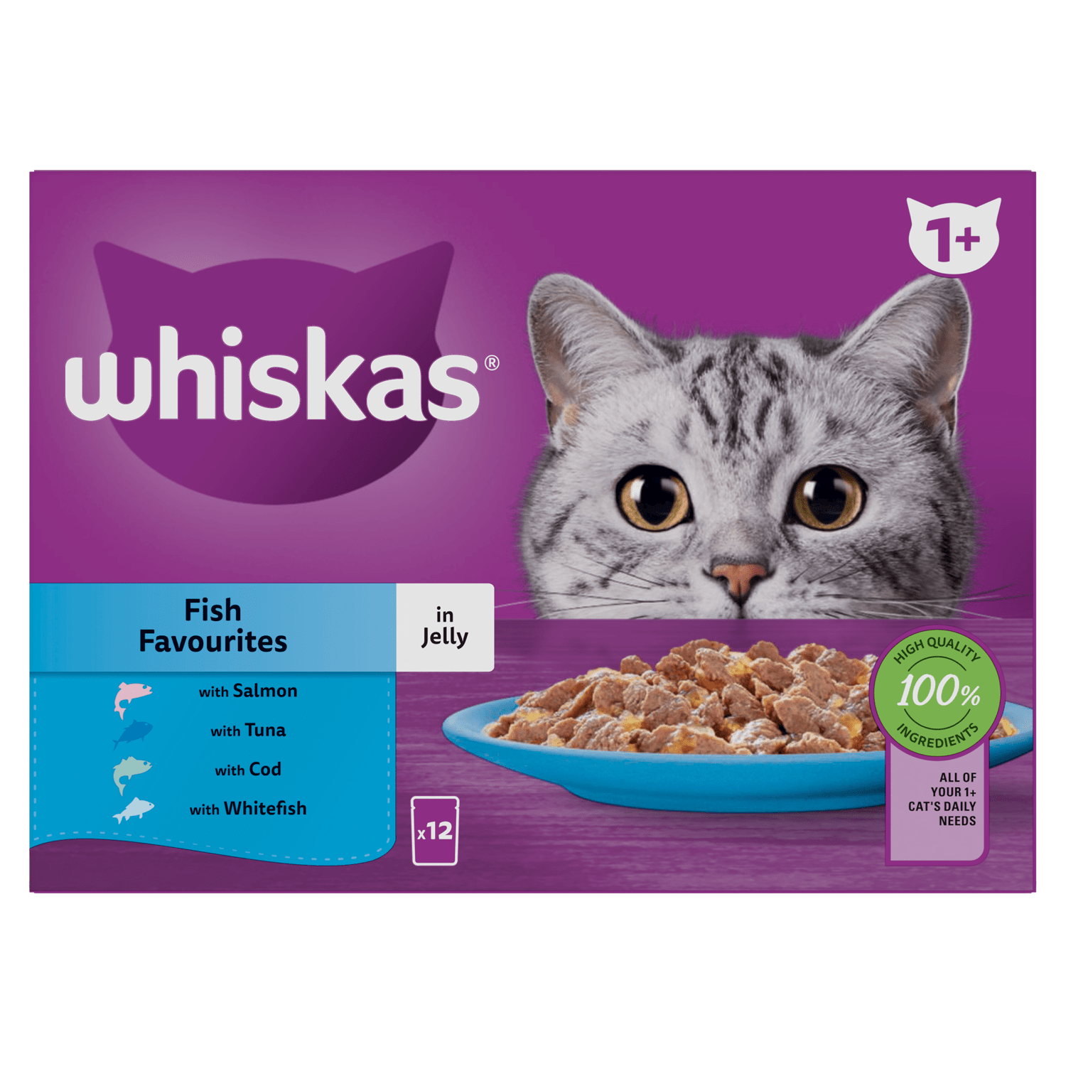 Whiskas 1+ Fish Favourites Adult Wet Cat Food Pouches in Jelly 12 x 85g - UK Food & Drink - 5000166157360