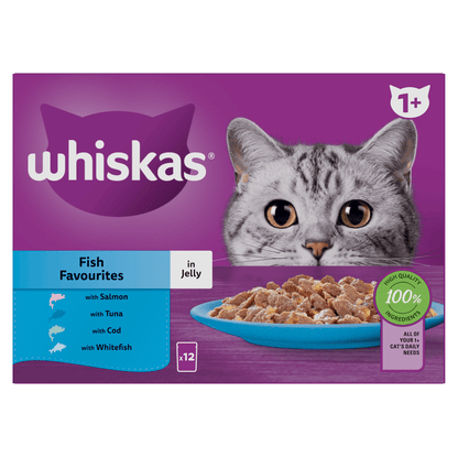 Whiskas 1+ Fish Favourites Adult Wet Cat Food Pouches in Jelly 12 x 85g - UK Food & Drink - 5000166157360