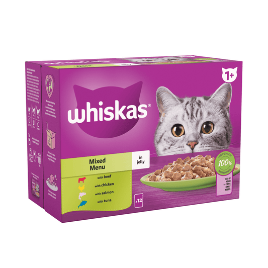 Whiskas 1+ Mixed Menu Adult Wet Cat Food Pouches in Jelly 12 x 85g - UK Food & Drink - 5000166157292