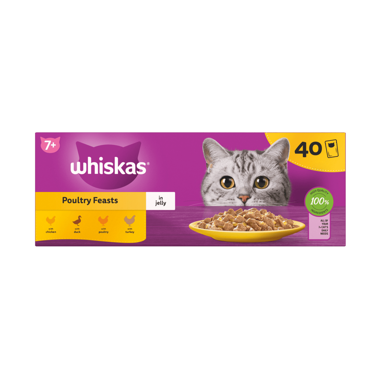 Whiskas 7+ Poultry Feasts Senior Wet Cat Food Pouches in Jelly 40 x 85g - UK Food & Drink - 5000166157445