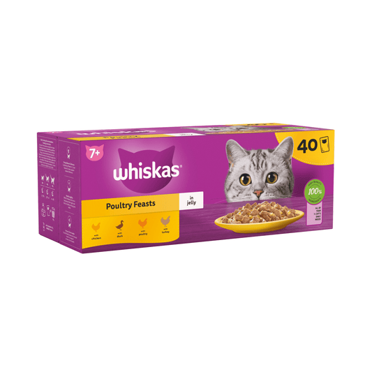 Whiskas 7+ Poultry Feasts Senior Wet Cat Food Pouches in Jelly 40 x 85g - UK Food & Drink - 5000166157445