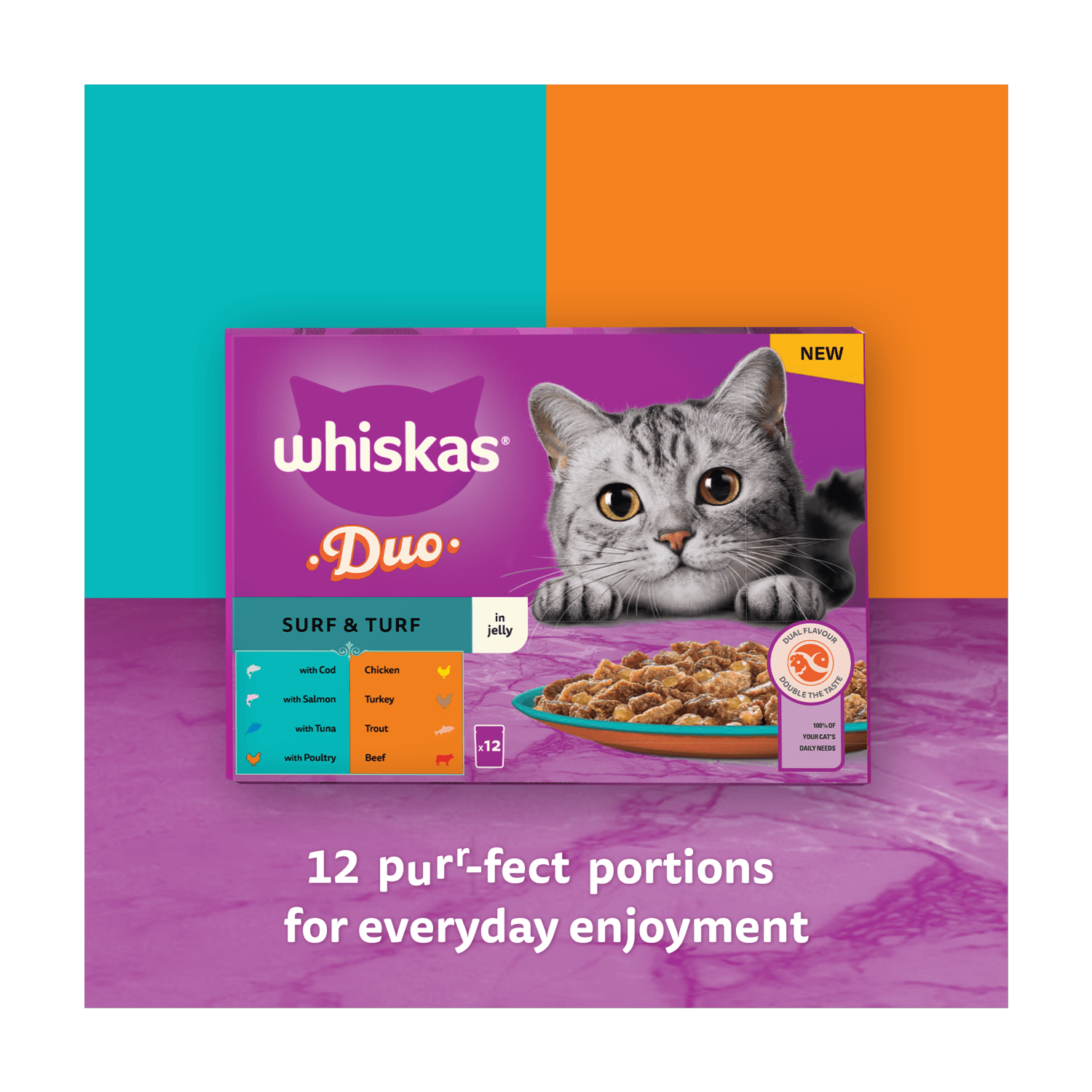 Whiskas Duo Surf & Turf in Jelly 12 x 85g (1.02kg) - UK Food & Drink - 4008429155833