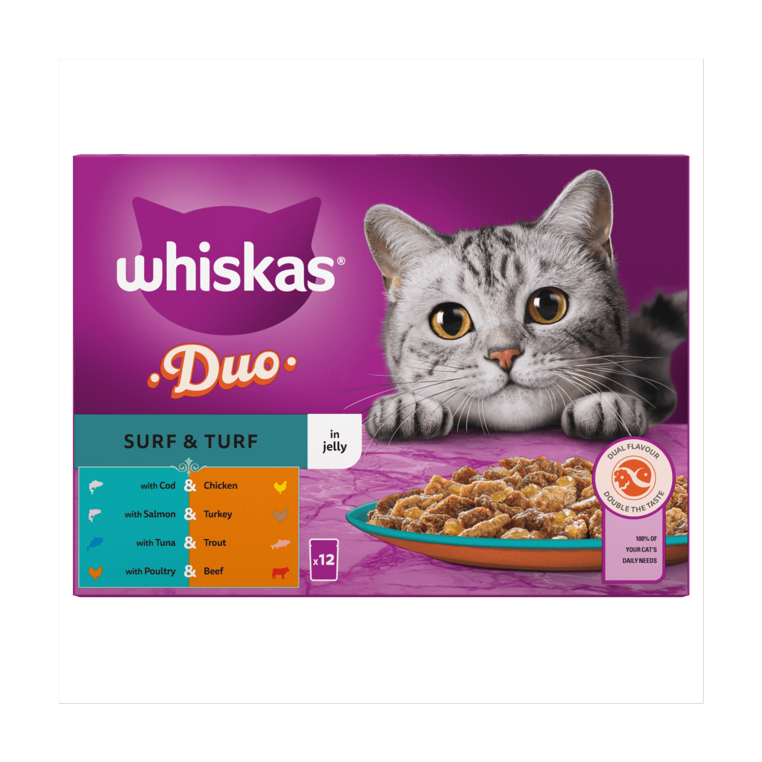 Whiskas Duo Surf & Turf in Jelly 12 x 85g (1.02kg) - UK Food & Drink - 4008429155833
